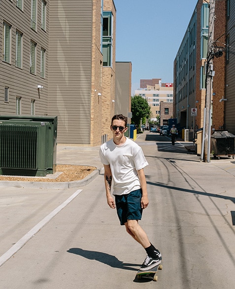 roy brady of blueprint coffee rides his skateboard