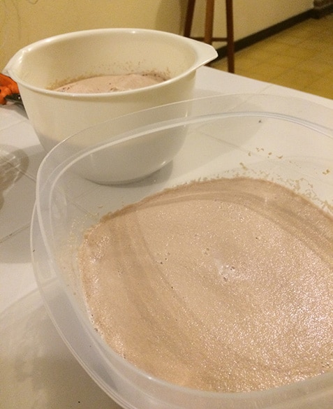 Preparing the yeast to add to the fermentation barrel. 