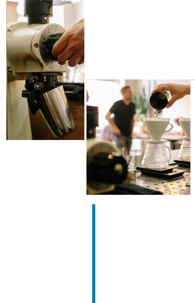 Step 2 of the v60 brewing guide involves emptying the receptacle of rinse water. Then, set brewer, filter, and receptacle on brew scale and tare. Add coffee to V60 and double-check weight. Level coffee bed and tare scale.