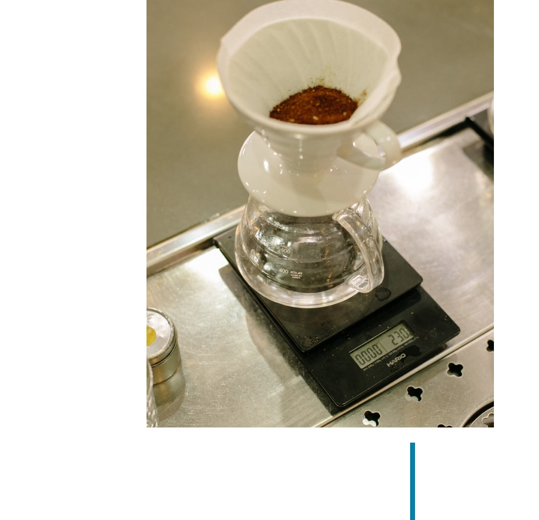 Slowly pour to 50g total water weight and saturate all grounds. Pour should finish between 5-10 seconds. Be careful not to pour water directly onto the filter.